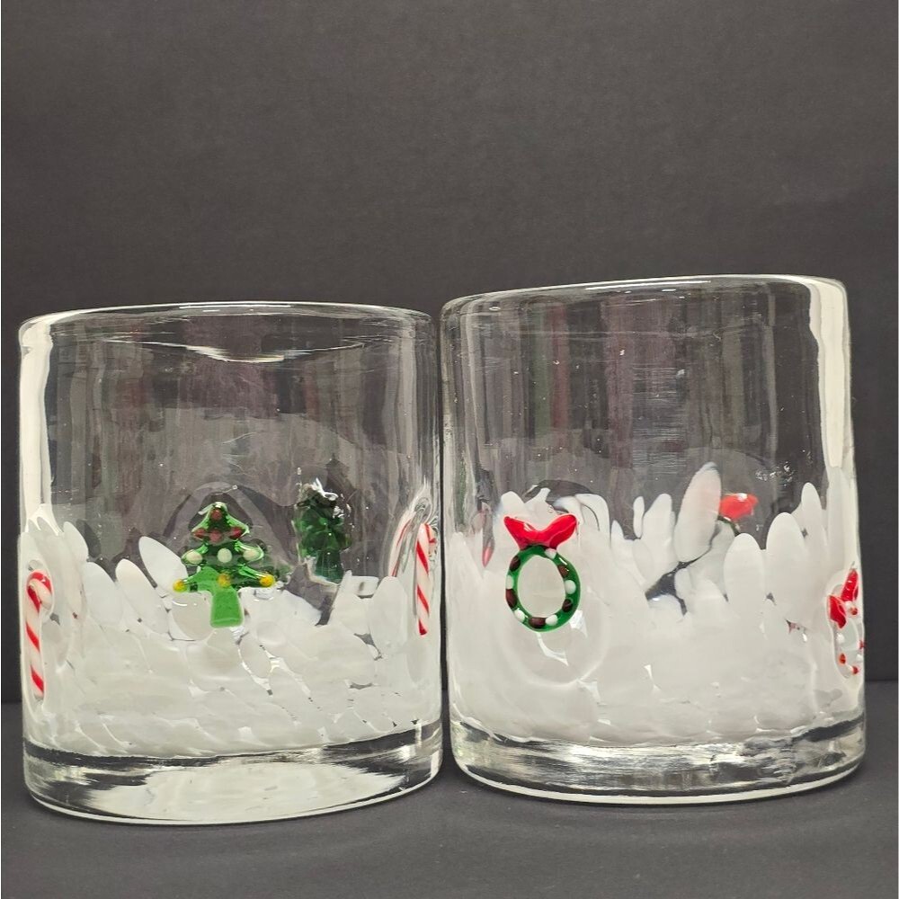 Bow Icons And Candy Canes White Confetti Frosted Christmas Glasses
